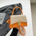 Sac bandoulière minimaliste en cuir orange et tissu tissé avec fermoir doré tournant - Orange