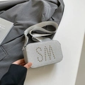 Silver camera bag with studded SM logo and wide shoulder strap for women - Silver
