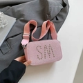 Pink sequin crossbody camera bag with silver SH rivet decoration and wide strap - Pink