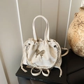 Chic creamy white cloud bag with metallic butterfly and pearl chain strap detail - White