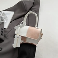 Bolso cuadrado de moda en cuero PU de retazos rosa y blanco con herrajes dorados - Rosa