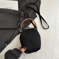 Retro black canvas kiss-lock crossbody bag with brown handle and adjustable strap - Black