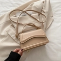 Minimalist beige square shoulder bag with wave stitching and gold hardware buckle - Khaki