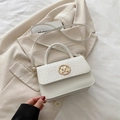 Chic white croc-embossed handbag with gold M metal buckle and adjustable shoulder strap - White