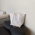 Bolso tote tejido blanco minimalista con gran capacidad para uso diario y estudio - Blanco