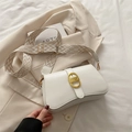White minimalist crossbody bag with golden metal buckle and jacquard geometric strap - White