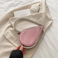 Pink heart-shaped evening clutch bag with sparkling rhinestones and metal texture - Pink