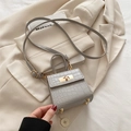 Mini borsa a mano grigio chiaro con motivo a coccodrillo e dettagli metallici dorati - Cachi