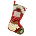 Large Christmas stocking with Santa Claus 3D appliqué and green gold pattern accents - Santa Claus