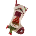 Christmas snowman stocking candy bag in beige burlap and red flannel decoration - Snowman