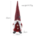 Standing Christmas gnome plush in red and grey with heart detail and 33cm height info - Red