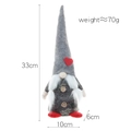 Standing grey Christmas gnome plush with red heart hat and dimension markers, 33cm tall - Grey