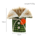 Green plaid Halloween wine bottle cover with faux fur collar and pumpkin badge decor - Green Plaid Style