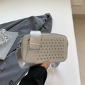 Silver glitter camera bag featuring round silver studs and wide canvas shoulder strap - Silver