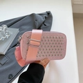 Pink trendy rectangular crossbody bag with silver studs and a matching wide strap - Pink