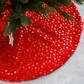 Red plush Christmas tree skirt with gold star patterns and soft faux fur texture - M / Red