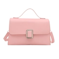 Sac bandoulière vintage en cuir rose avec boucle carrée argentée pour femme élégante - Rose