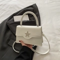 Minimalist white PU leather square handbag featuring a sparkling rhinestone star buckle - White