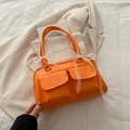 Chic orange PU leather pillow bag with white lace bows and double front pockets - Orange