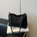 Black jacquard tote bag featuring butterfly embroidery and knotted rope straps - No Pendant / Black
