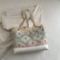 Sac baguette en toile à motif d'étoiles avec dégradé de couleurs et bords effilochés - Pentagramme Blanc
