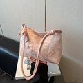 Pink lace shoulder bag with 3D butterfly embroidery and stylish leather handle - No Pendant / Pink