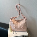 Pink lace shoulder bag featuring 3D butterfly embroidery and elegant tassel detail - With Pendant / Pink