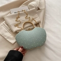 Borsa a sella a cuore verde chiaro con manico dorato e dettagli ricamati - Verde