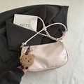 Chic light pink dumpling-style shoulder bag with cute brown plush bear pendant - Pink With Pendant