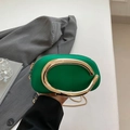 Mini bright green leather chain bag with vintage gold C-shaped metal handle detail - Green
