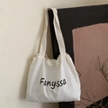 Borsa tote minimalista in tela con bordo a volant e logo Fanyissa in stile lifestyle - Bianco