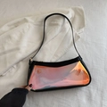 Chic black PVC baguette bag with holographic colorful panel for stylish women - Black