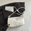 White faux leather crescent shoulder bag with knots and fashion text print - White Without Pendant