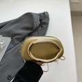 Elegant khaki oval box clutch bag with large gold metal handle and slim chain strap - Gold