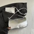 Silver metallic dumpling shoulder bag with knotted straps and fashion letter print - Silver No Pendant