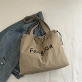 Bolso tote de lona caqui con estampado Fanyissa y cierre de cordón para uso diario - Caqui