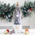 Grey Christmas gnome wine bottle cover with snowflake hat and rustic burlap drawstring - Style C / Gray