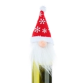Christmas gnome wine bottle cover with red snowflake hat and white faux fur beard - Red