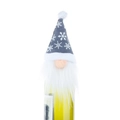 Christmas wine bottle cover featuring a grey gnome hat with snowflakes and long white beard - Gray