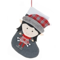 Grauer Weihnachtsstrumpf aus Filz mit süßer Elfenmädchen-Stickerei für die Feiertage - Stil B Mädchen / Grau