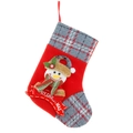 Red Christmas stocking with snowman decor and plaid accents for holiday candy gift bag - Style B Snowman