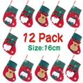 Set da 12 calze natalizie da 16cm con motivi Babbo Natale Pupazzo di neve e Renna - Stile Retrò Assortito (Set di 12 Calzini Piccoli) / Set da 12 Pezzi