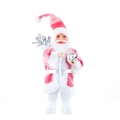 Bambola di Babbo Natale in piedi con abito in velluto rosa e bianco e regali argento - Stile Zaino