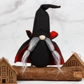 Handcrafted Halloween vampire gnome doll in black cloak for festive tabletop home decor - Witch Pattern