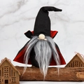 Halloween vampire gnome figurine with tall black hat and red lined cloak decoration - Vampire Style