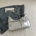 Silver transparent Itabag with bow detail on denim background for summer fashion - No Pendant / Silver