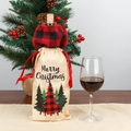 Linen Christmas wine bottle bag with red black plaid tree and Merry Christmas print - Christmas Tree Style (Type A)