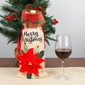 Linen Christmas wine bottle cover with red plaid neck and poinsettia flower decor - Poinsettia Style (Type B)