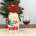 Linen Christmas wine bottle cover with red buffalo plaid neck and gnomes design - Christmas Truck Style (Type C)