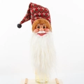 Santa Claus wine bottle cover with red and green knit hat and white faux fur beard - Country Style Long Hat Santa